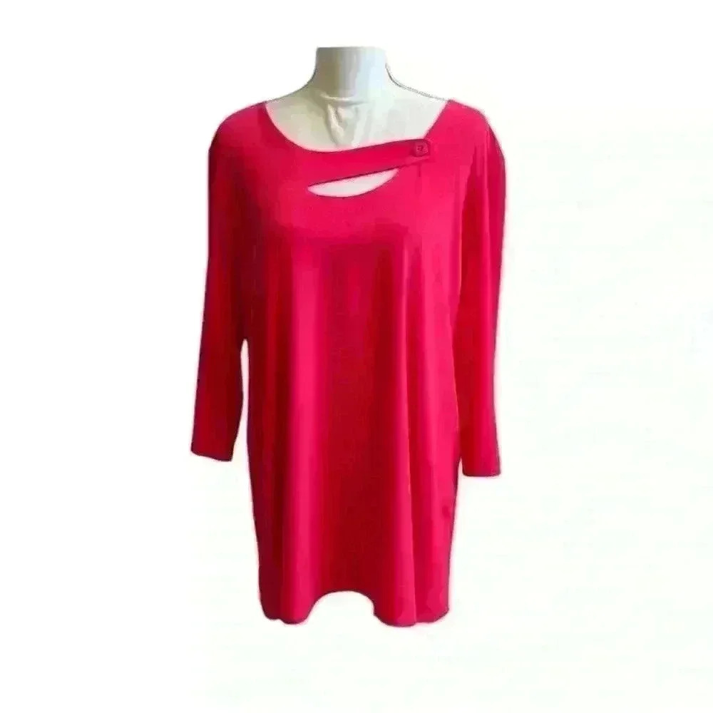 Softworks NWT Hot Pink 3/4 Sleeve Scoop Neck with Faux Button Women’s Size XXL